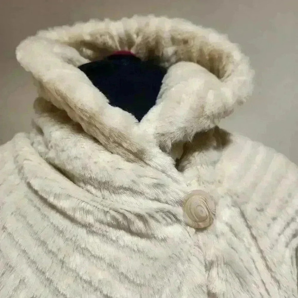 Cream Alpine Studio Medium Full Length Faux Fur Coat Geometric Pattern Pockets - Picture 10 of 11